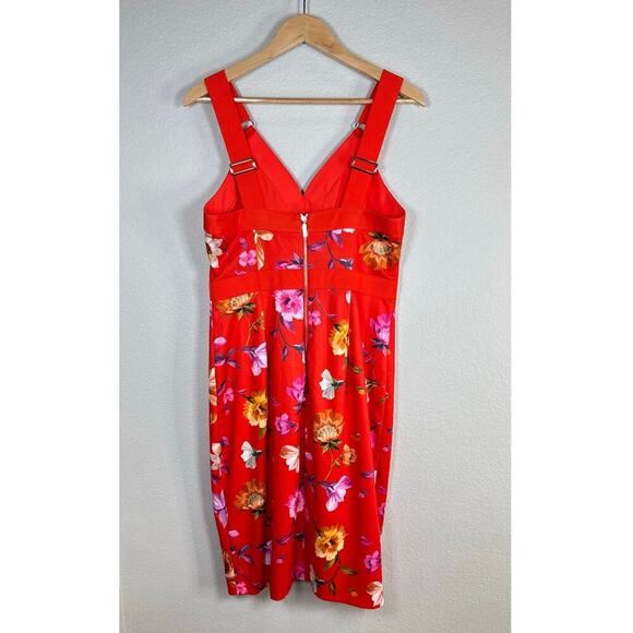 Ted Baker Elegant Red Floral Spring Summer‎ Front Slit Midi Dress Size 4 - Picture 4 of 10